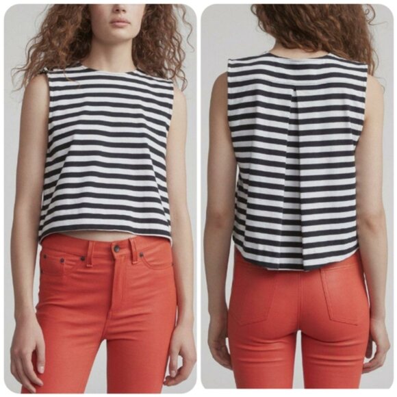 Rag & Bone Brit Crop Top | Striped Sleeveless Cotton | Size M | Black & White - Picture 9 of 9